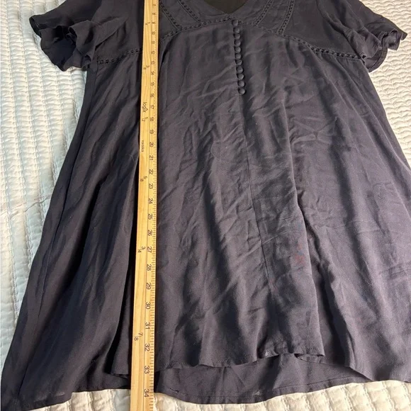 Blue Rain Black Boho Mini Dress L | Lined, Button Detail - Picture 6 of 10